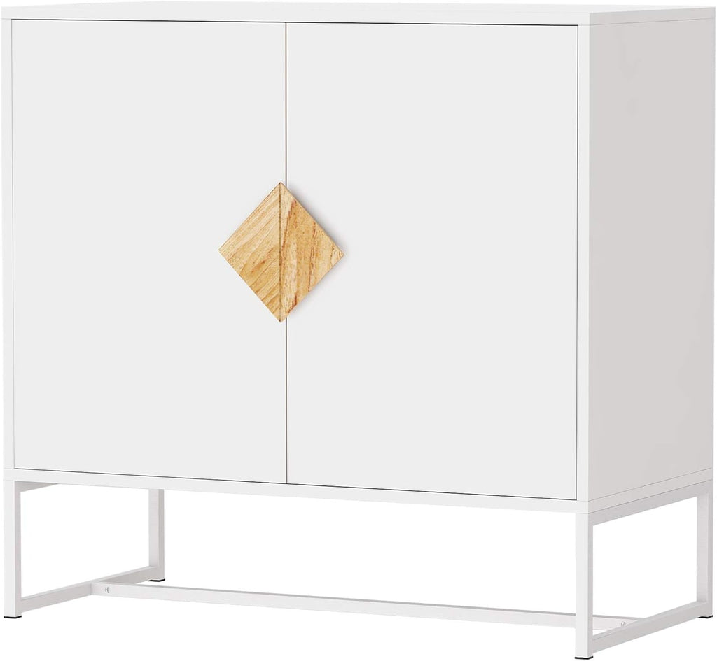 White Solid Wood Kitchen Buffet Cabinet with 2 Doors, 32 Inch A136