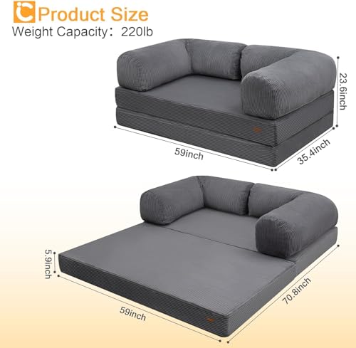 Folding Sofa Bed Corduroy Dark Grey Twin E60542