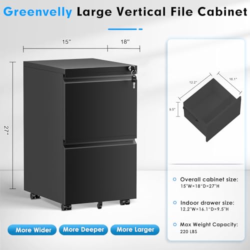 3 Drawer Black Mobile File Cabinet with Lock R410740