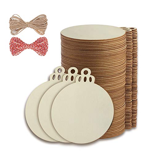 50PCS 4-Inch Unfinished Pre-Drilled Wood Slices Circles Z114820