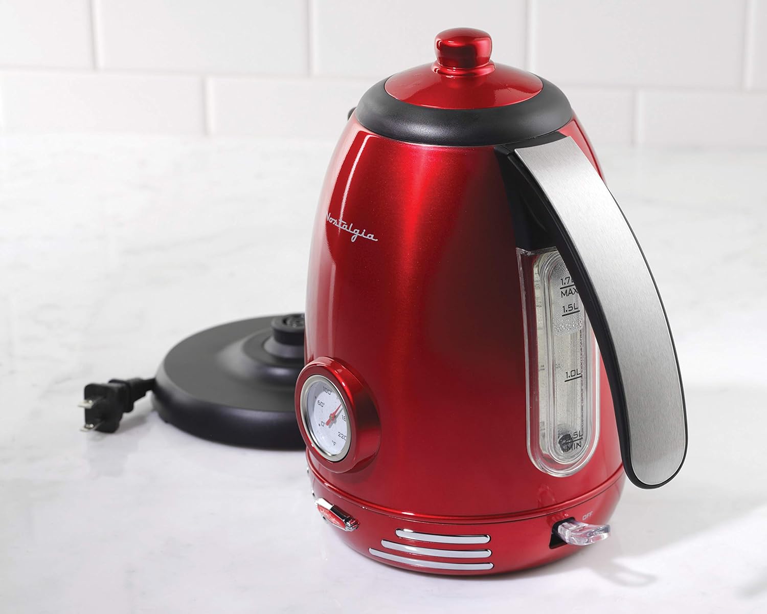 Retro Compact Countertop Microwave Oven - 0.7 Cu. Ft. - 700-Watts and Retro Stainless Steel Electric Tea And Water Kettle, 1.7 Liters N800