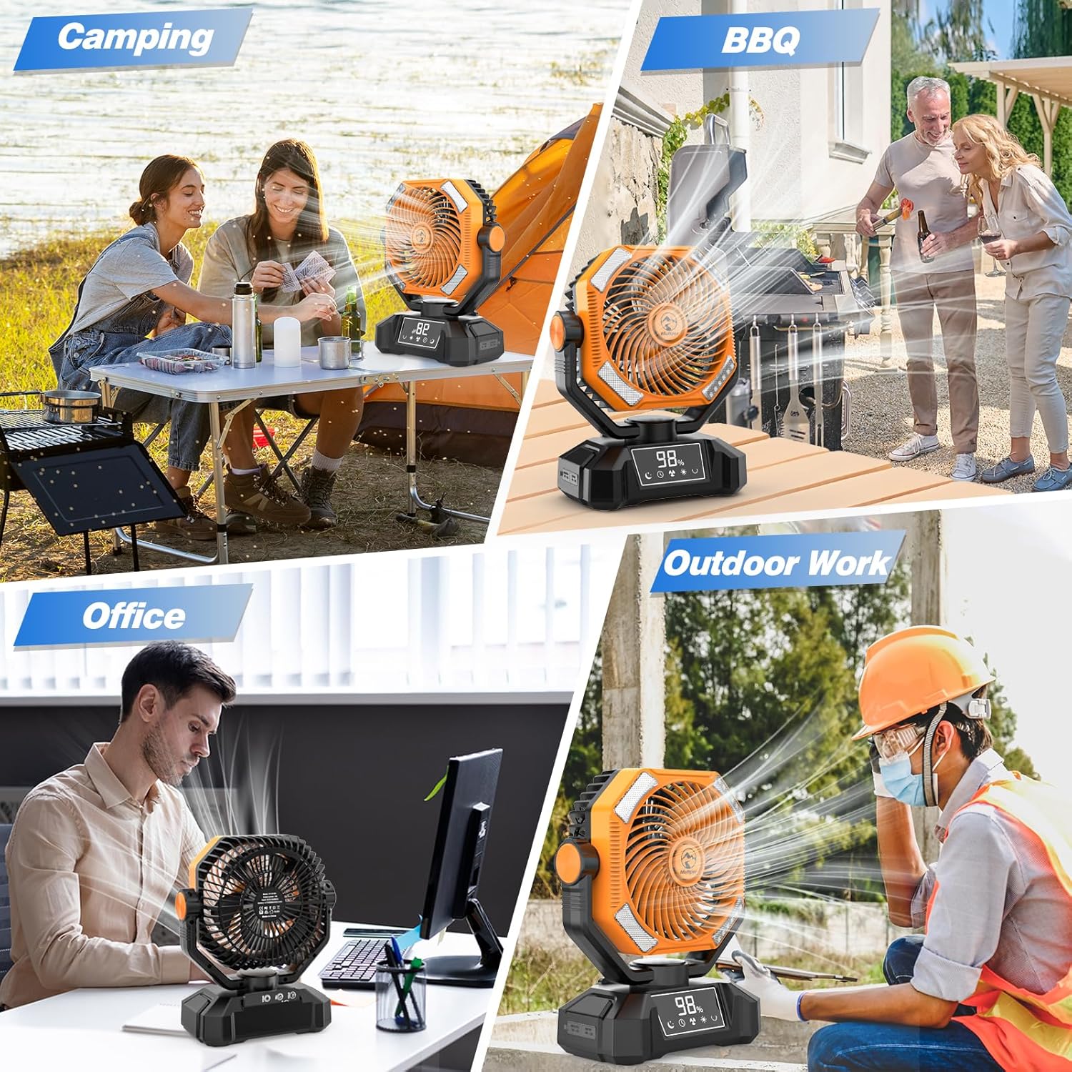 20000mAh Rechargeable Oscillating Camping Fan with LED Lantern and Remote Control Y6886