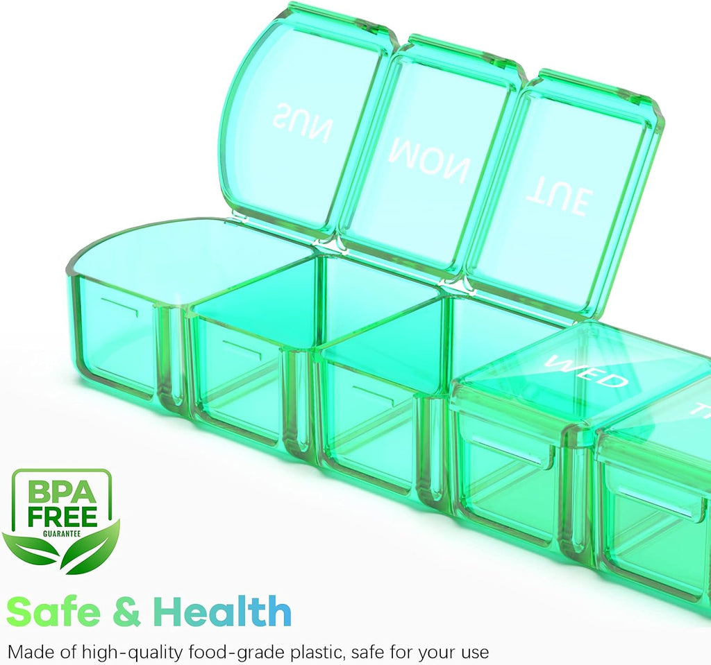 Blue+Green Extra Large Pill Organizer 2 Pack 7 Day Weekly Pill Case A40572