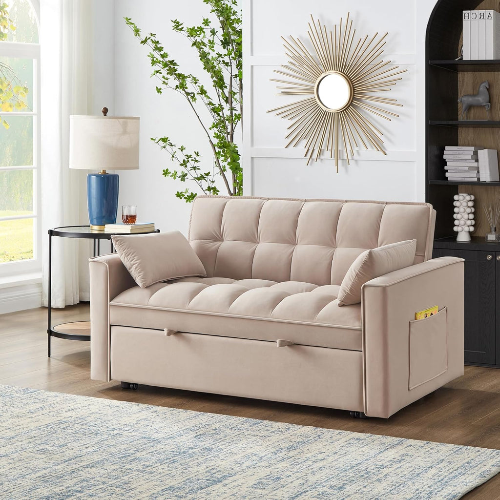 3 in 1 Multi-Functional Futon Loveseat Pull Out Couch Bed with Adjustable Backrest and Pillows L621469