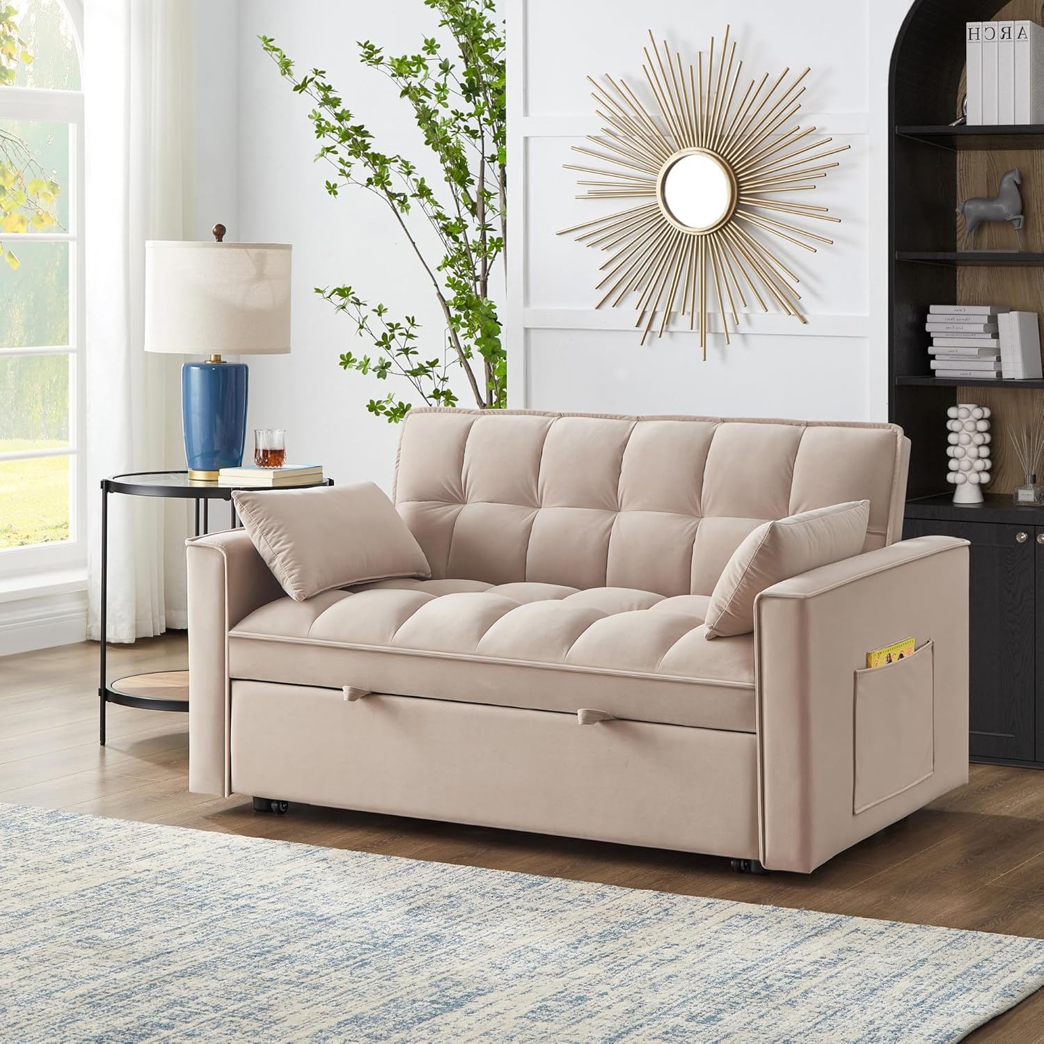 3 in 1 Multi-Functional Futon Loveseat Pull Out Couch Bed with Adjustable Backrest and Pillows L621469