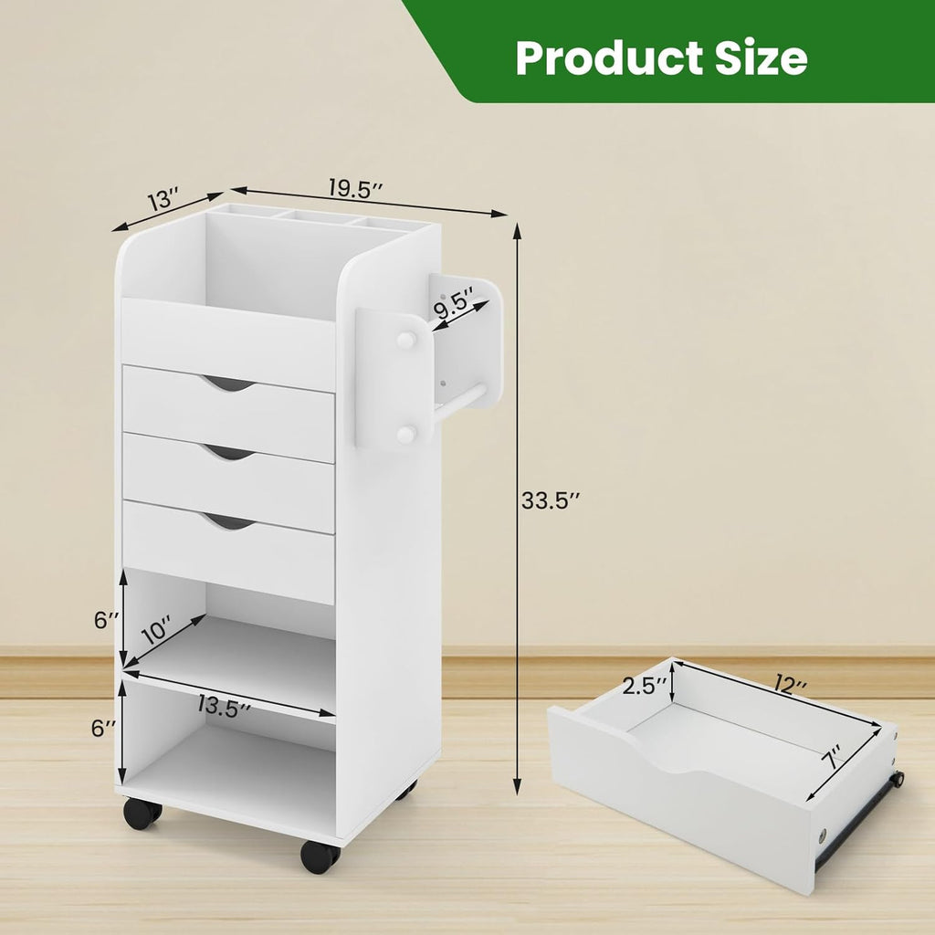 Rolling Storage Drawer Cart with 3 Drawers, 2 Open Shelves, Lockable Casters M228192
