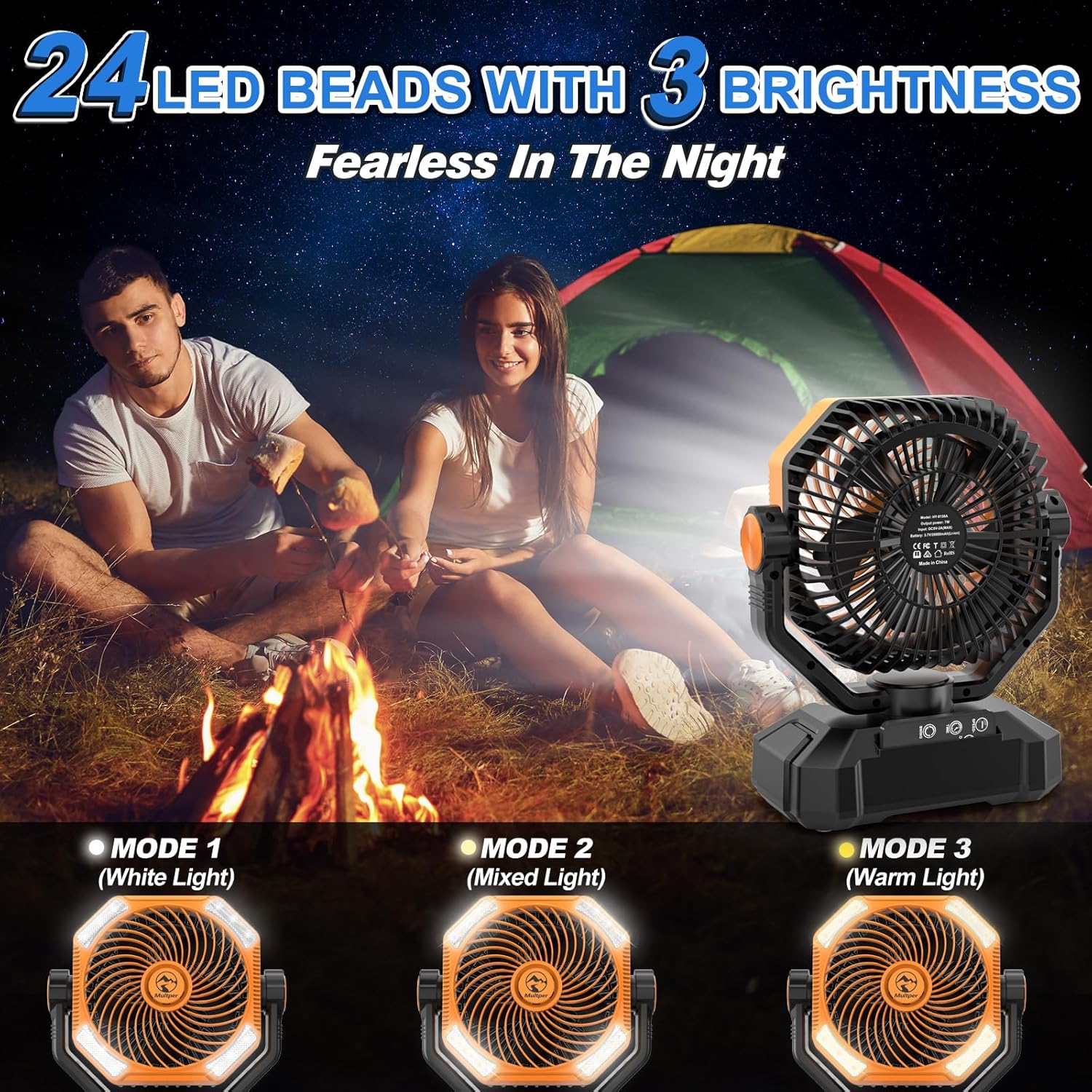 20000mAh Rechargeable Oscillating Camping Fan with LED Lantern and Remote Control Y6886