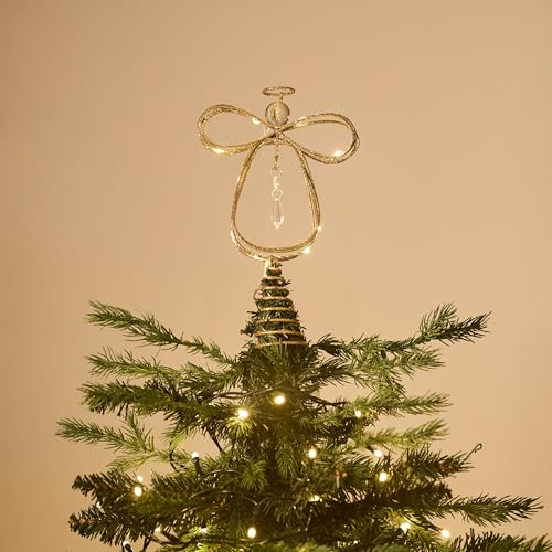 10 Inch Pre-Lit Gold Metal Angel Tree Topper B10153