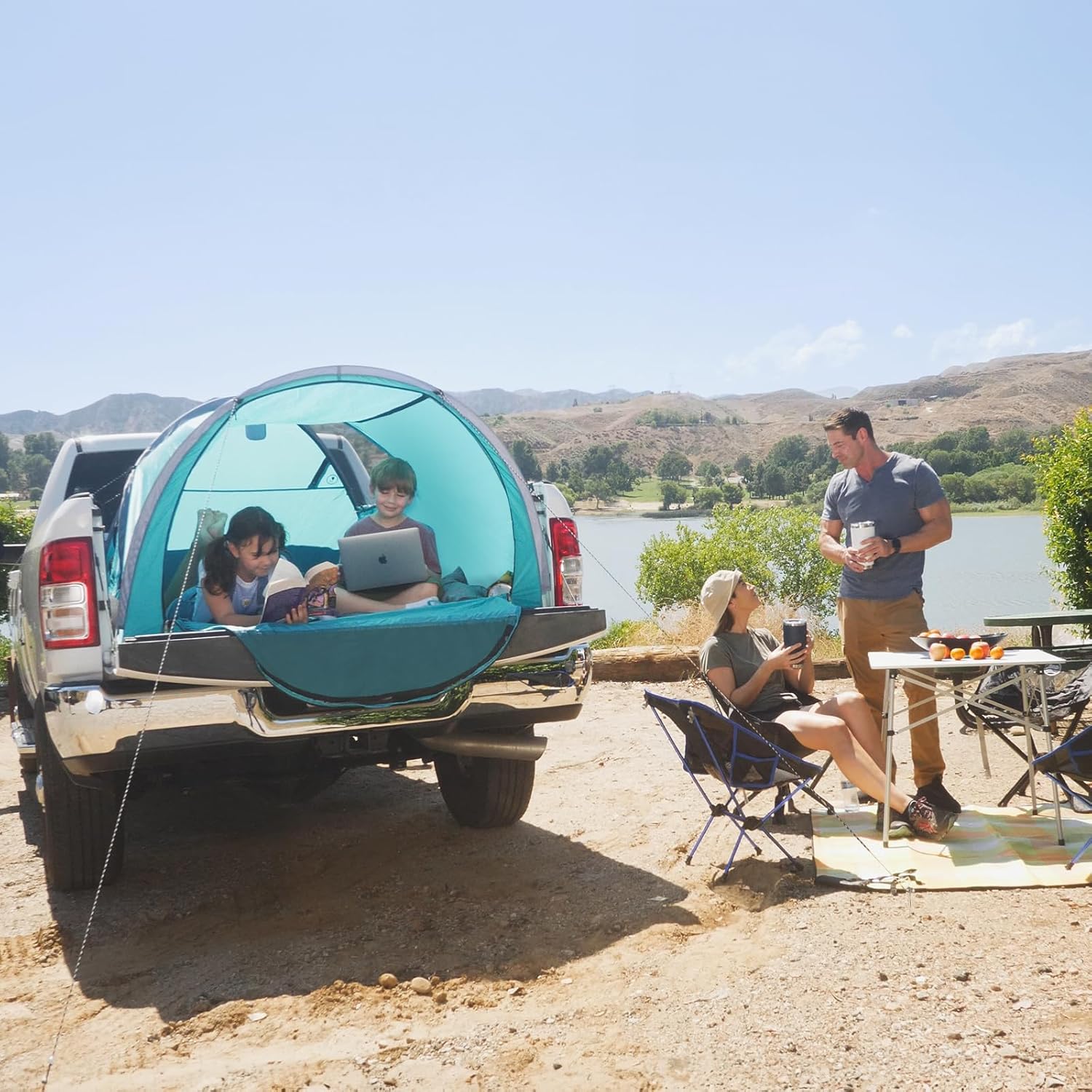 Truck Bed Tent - Waterproof Double Layer Pop Up Tent for 5.5-8 Ft Pickup Truck Bed Q48293