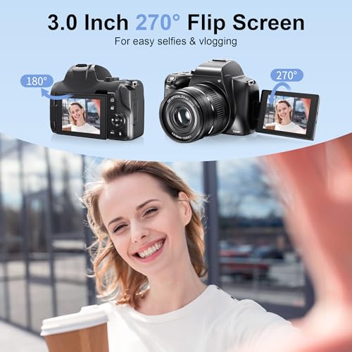 4K Digital Camera with 12X Optical Zoom, 72MP, 270° Flip Screen, 2 Batteries, 32GB SD Card D35687