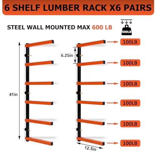 6 Levels Steel Wall Mounted Lumber Storage Rack L765
