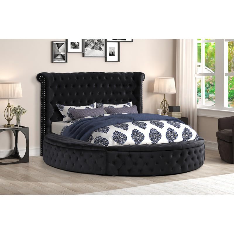 Circle Velvet Tufted Upholstered Platform Storage Bed (Cream, California King) U396