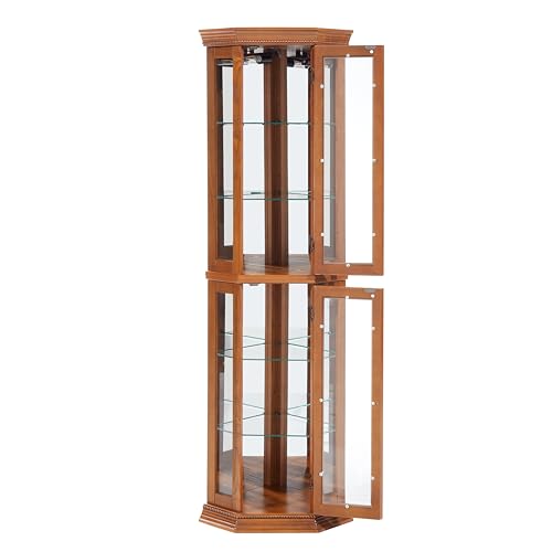 Lighted Corner Curio Display Cabinet with Adjustable Shelves & Mirrored Back H96391
