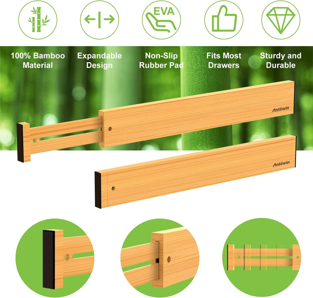Bamboo Drawer Dividers Organizers 16pcs, Expandable Drawer Separators, 17-22 inches Adjustable M22126