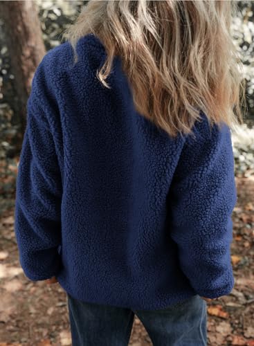 Womens Fleece Jackets Long Sleeve Warm Teddy Coats with Pockets A7965