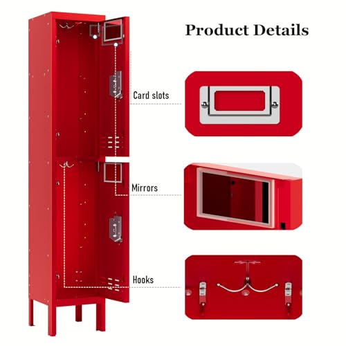 Metal Locker with 5 Doors, 66'' Steel Storage Cabinet with Hooks, Card Slots T767075