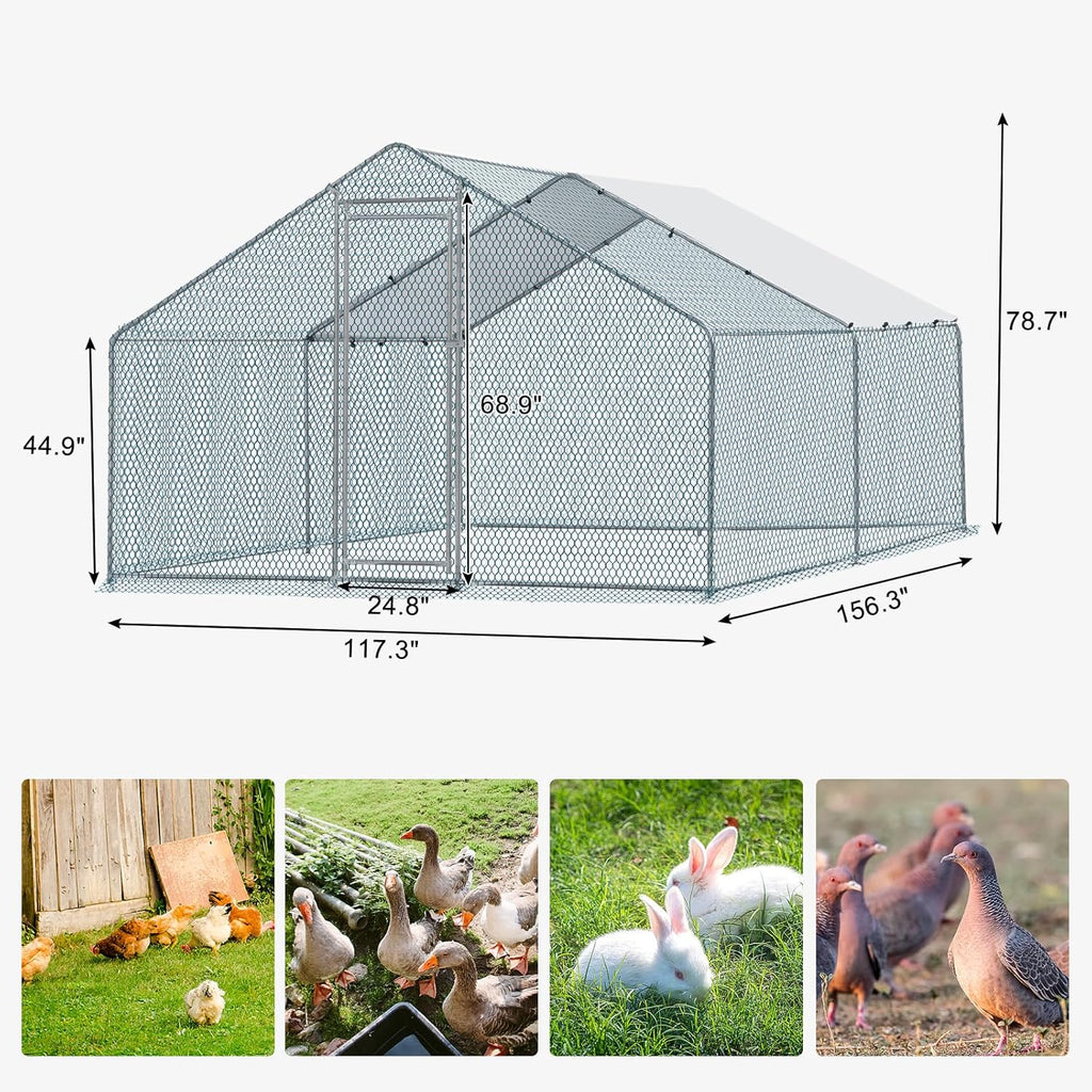 Large Metal Chicken Coop with Waterproof Cover T6903