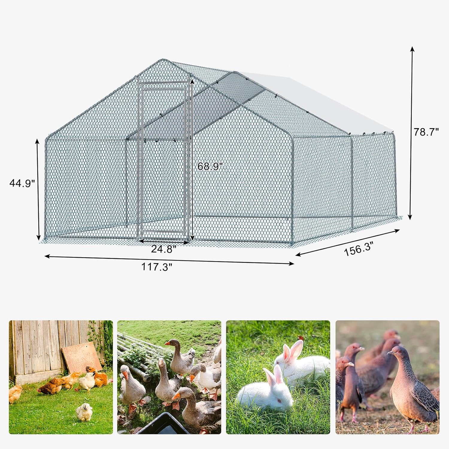 Large Metal Chicken Coop with Waterproof Cover T6903