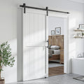 White Sliding MDF Barn Door with Black Sliding Door Hardware Kit Q7512