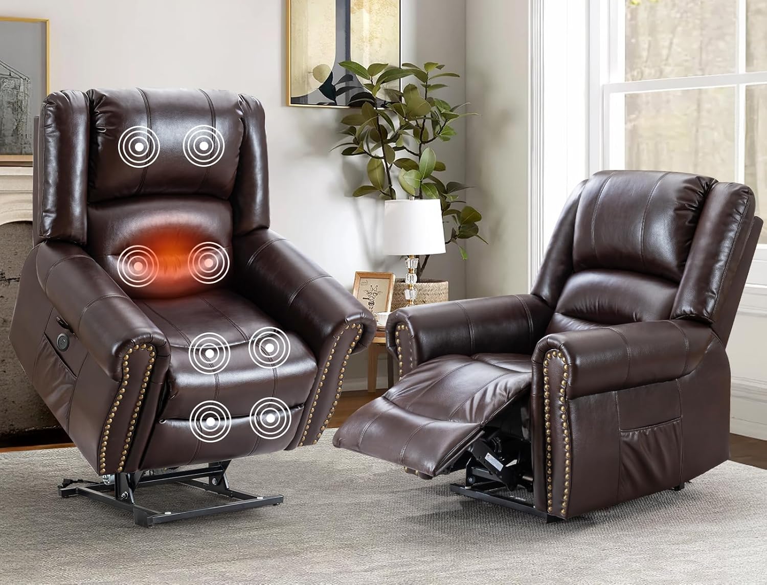 Brown Dual Motor Power Lift Recliner Chair with Massage and Heat Y485576