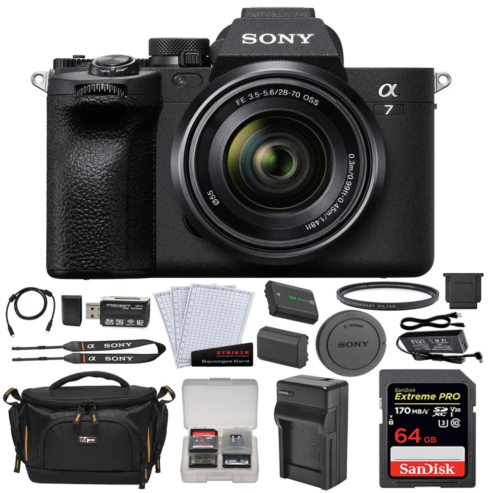 Mirrorless Digital Camera with 28-70mm Lens Bundle with 64GB Memory Card + Battery + Battery Charger + Camera Case + LCD Screen Protectors + Memory Card Reader L97911