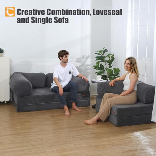 Folding Sofa Bed Corduroy Dark Grey Twin E60542