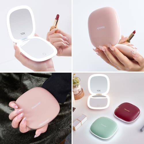 Compact LED Magnifying Travel Makeup Mirror 4 inches 1X/10X Magnification Double Sided USB Rechargeable White Q746