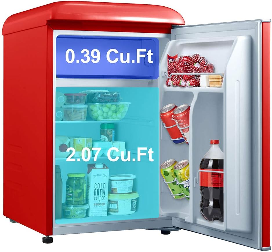 Retro Compact Refrigerator, Mini Fridge, Red, 2.5 Cu Ft & Retro Countertop Microwave Oven J599