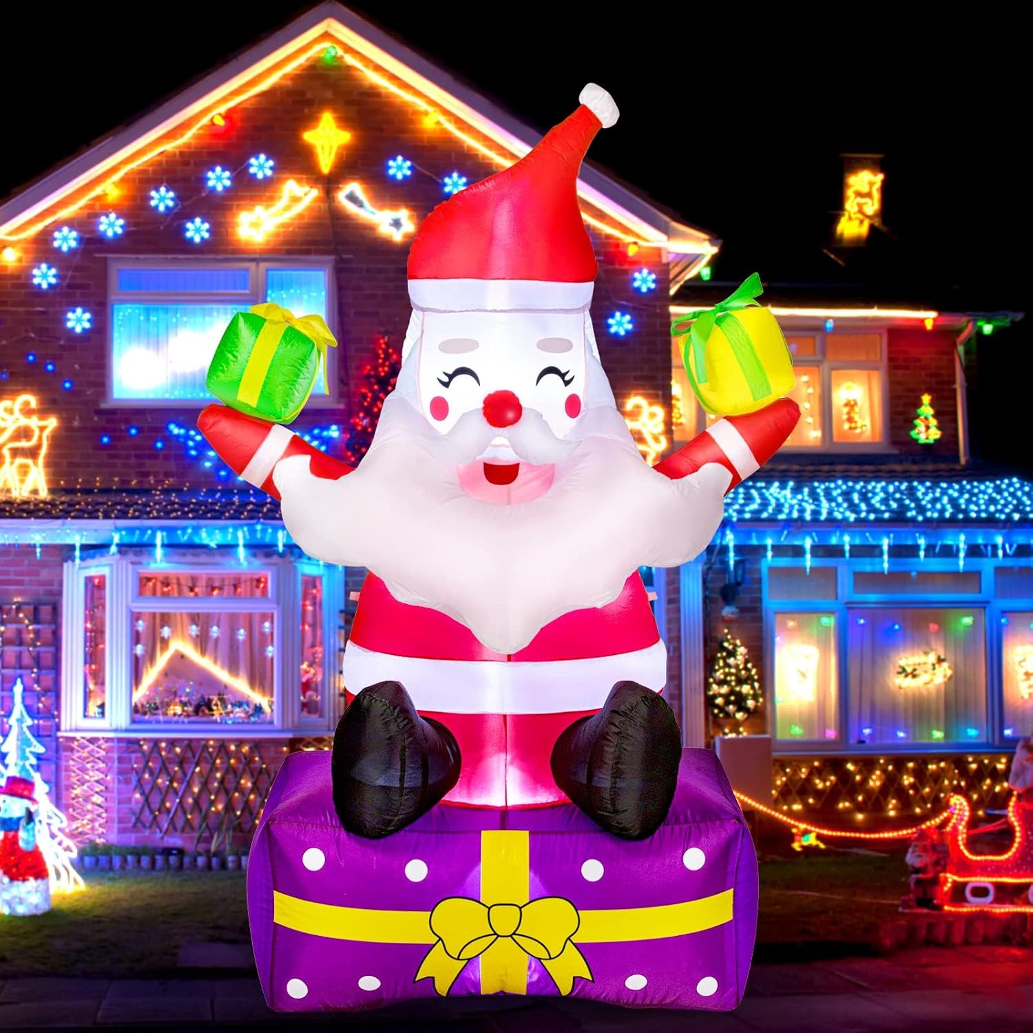 6Ft Inflatable Santa Claus with Gift Boxes, Built-in LED Lights X81459