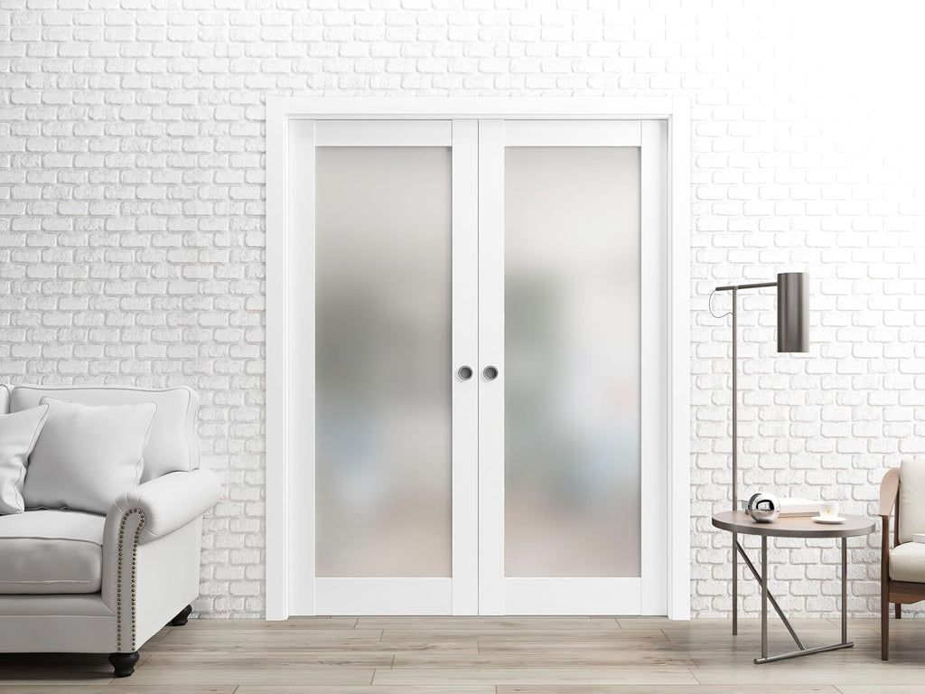 Frosted Glass Door Panel Slab 32 x 84 White Silk Solid Wood Core Interior Door G497904