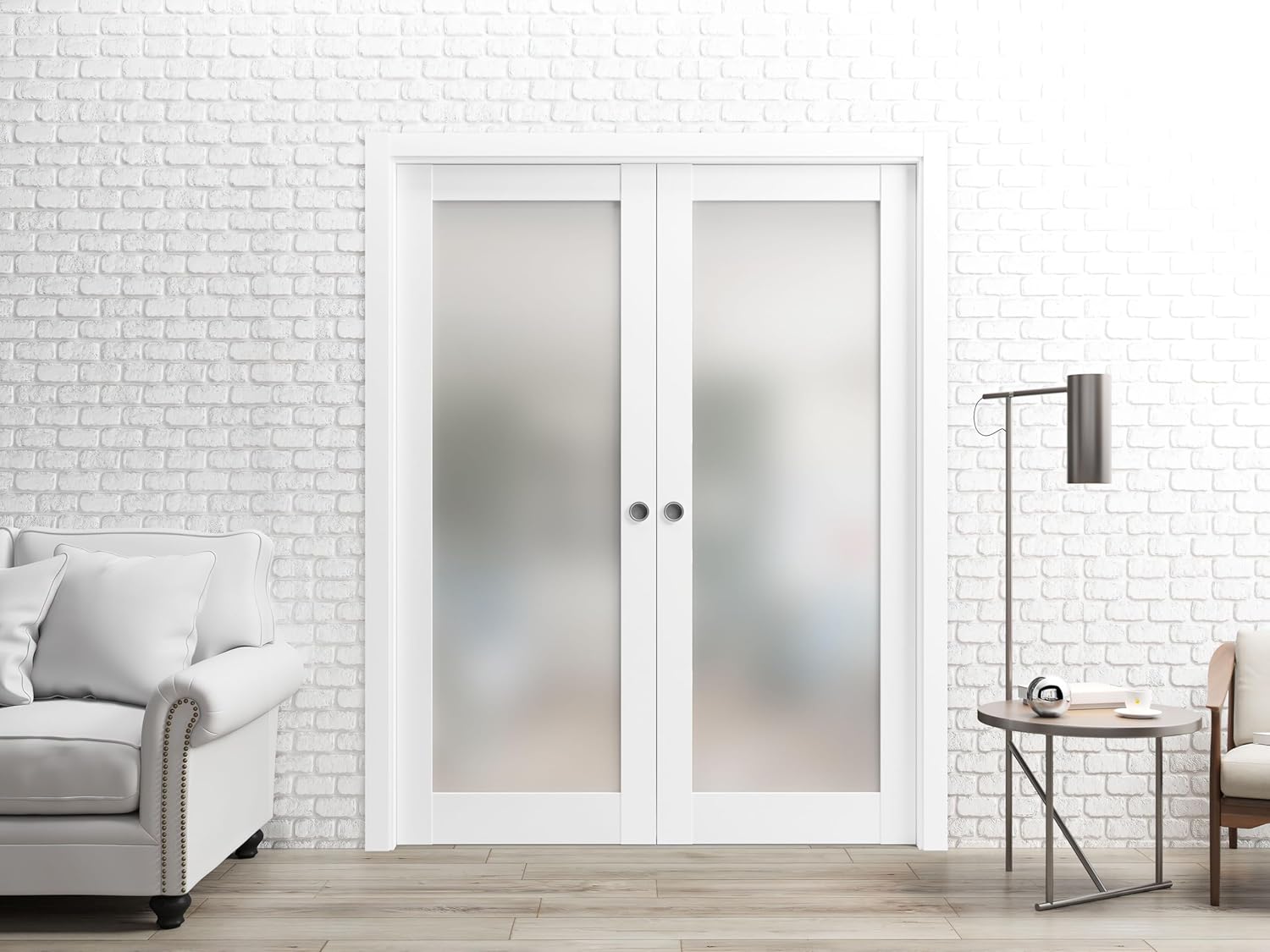 Frosted Glass Door Panel Slab 32 x 84 White Silk Solid Wood Core Interior Door G497904