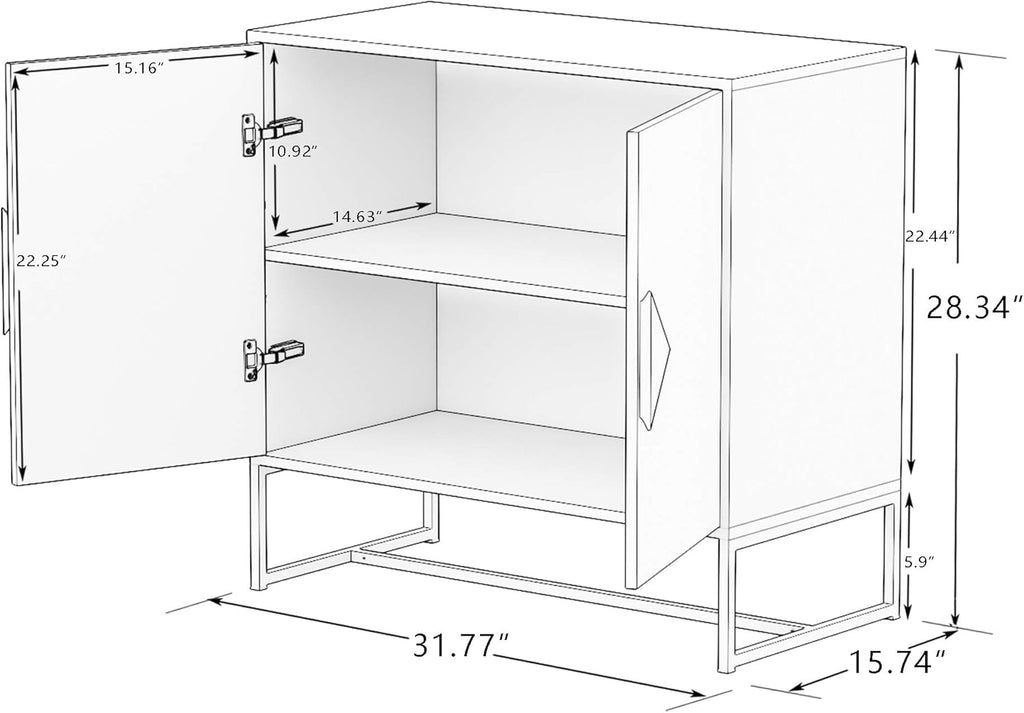White Solid Wood Kitchen Buffet Cabinet with 2 Doors, 32 Inch A136