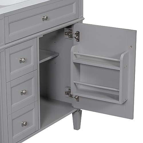 30inch Bathroom Vanity with Sink, 2 Drawers and a Tip-Out Drawer, White B744991