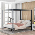 Black Metal Queen Canopy Bed Frame with Headboard Q2932
