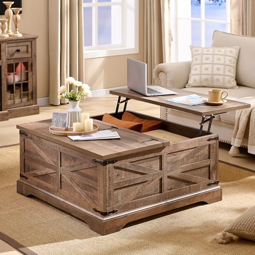 Light Brown Wood Lift Top Coffee Table with Storage N6606