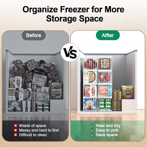 4 Pack Stackable Black Freezer Organizer Bins with Handles G345