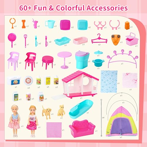 Portable Foldable Dollhouse with 60+ Pcs & 2 Dolls C983