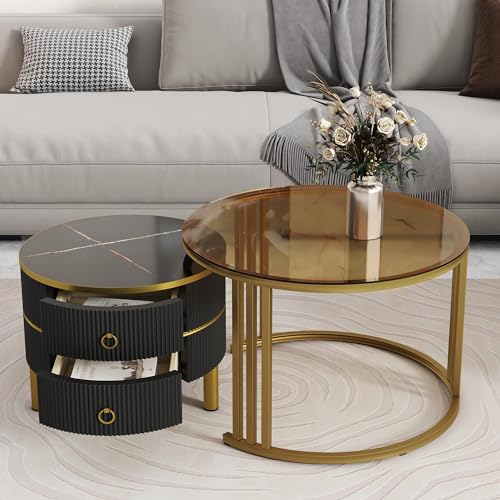 Golden Black Round Glass Coffee Table M83193