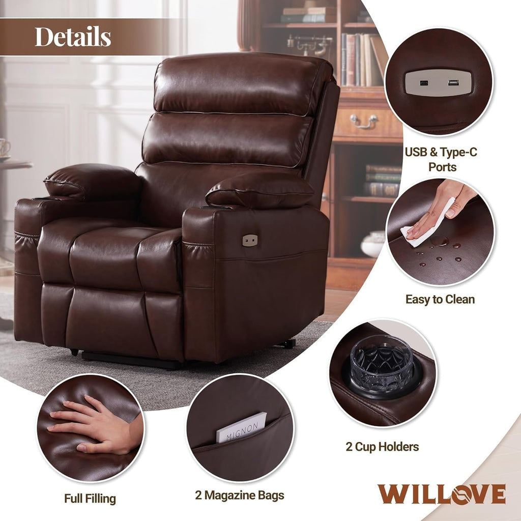 Leather Power Lift Recliner Chair with Massage and Heated F199