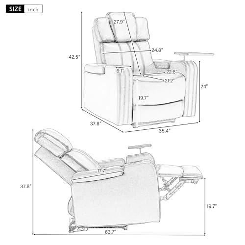Black Electric Recliner Chair with Cup Holder Bluetooth Speaker LED Lights USB Ports Tray Table Arm Storage I168