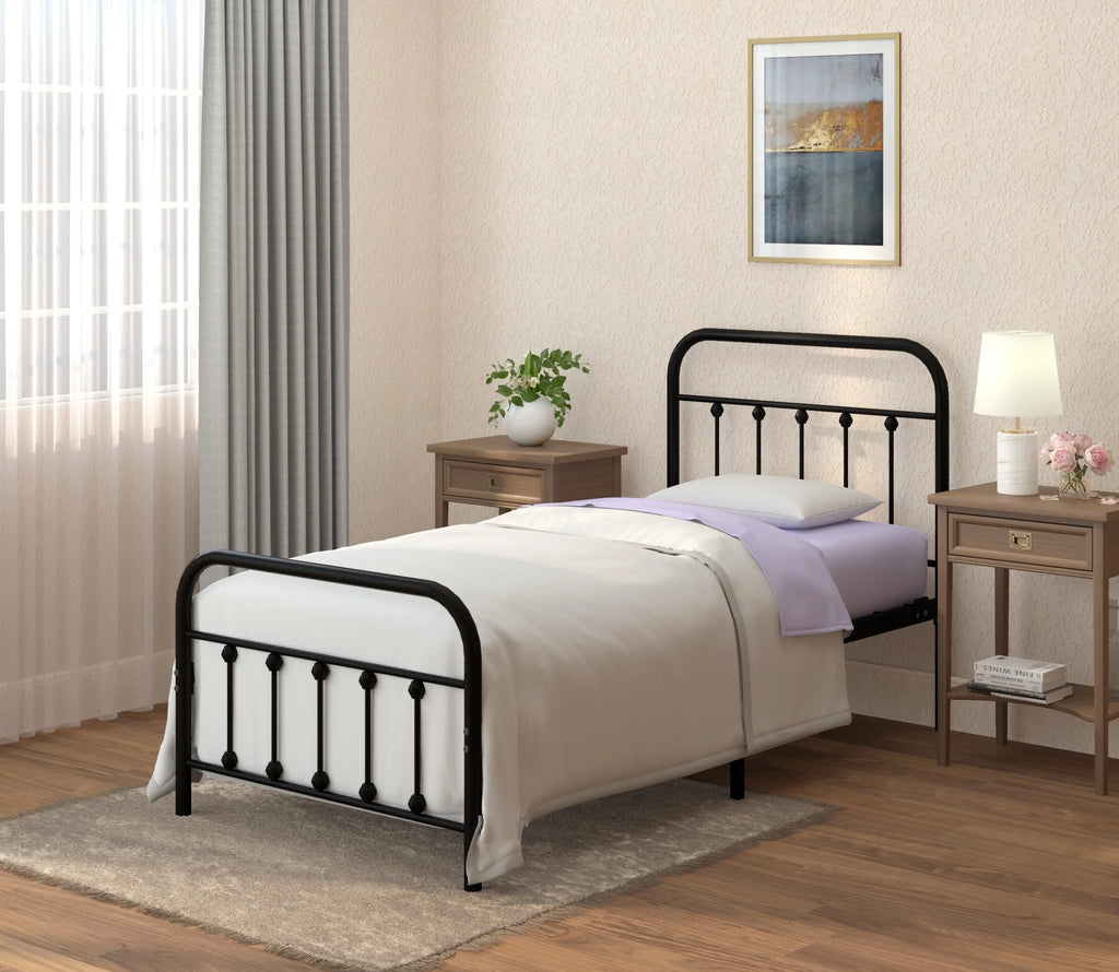 Twin Metal Bed Frame with Headboard and Footboard Black S33692