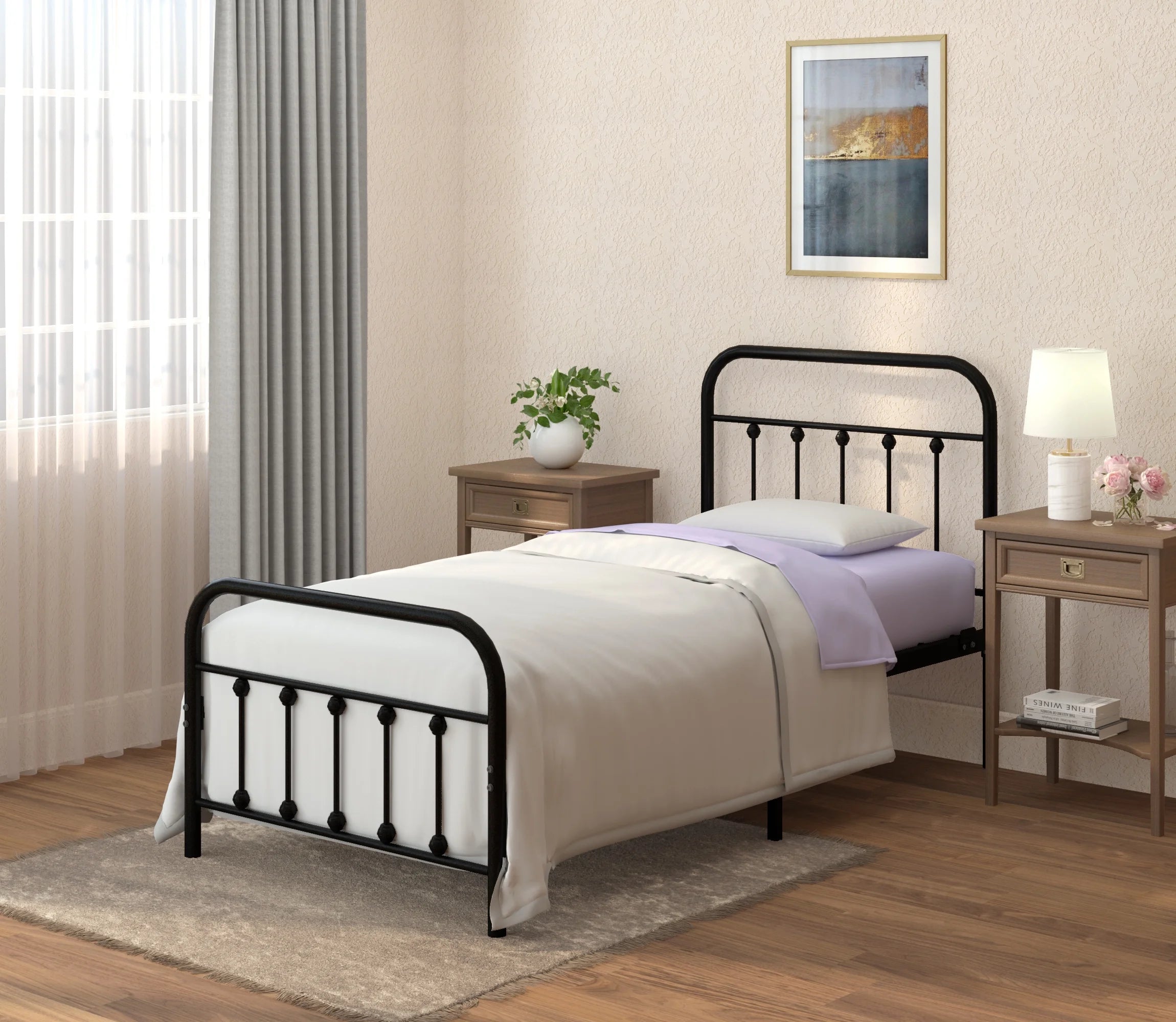 Twin Metal Bed Frame with Headboard and Footboard Black S33692