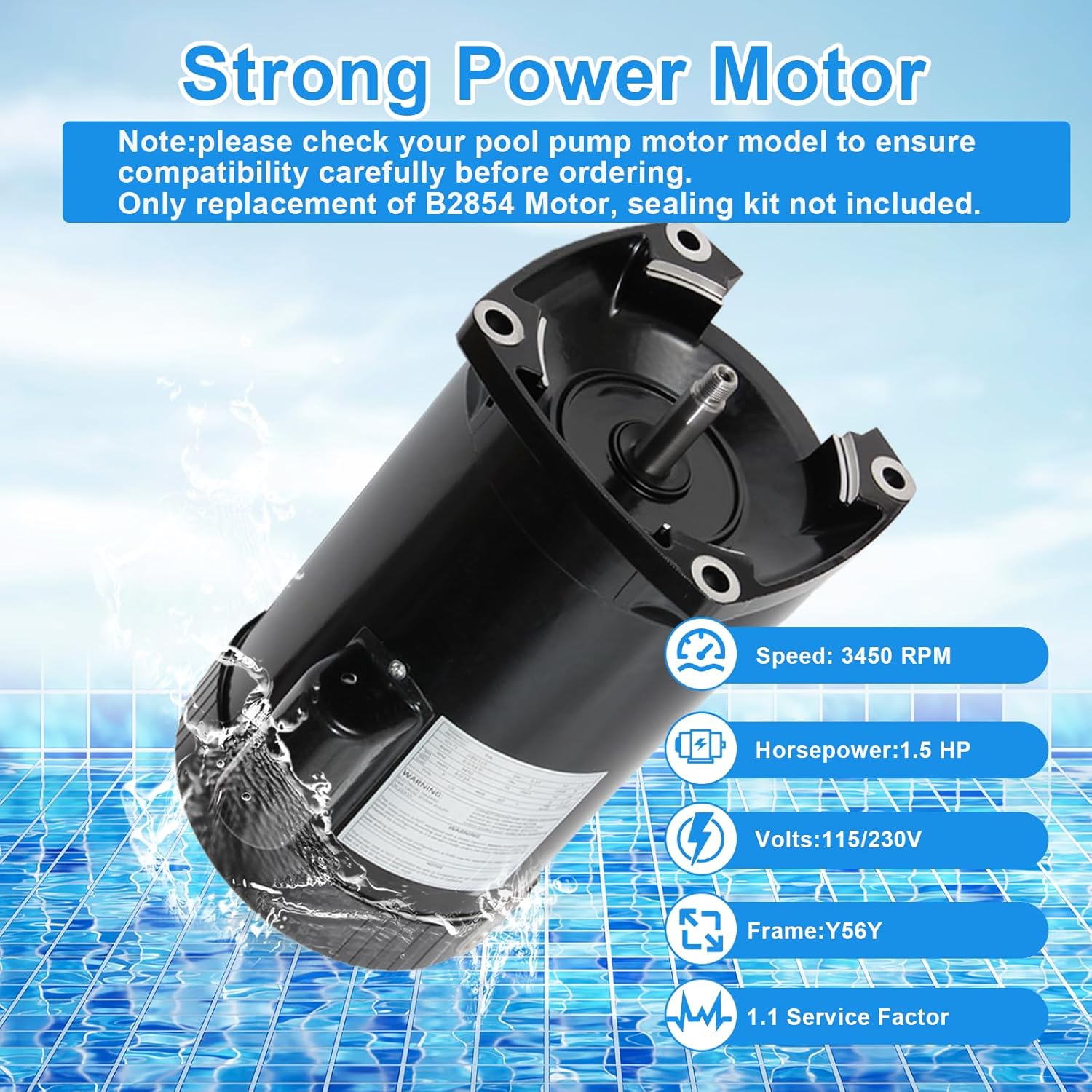 1.5 HP 3450 RPM 56Y Frame Pool Pump Motor L120381