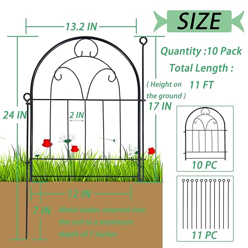 Black Rustproof Metal Garden Fence Border 10 Panels J180801