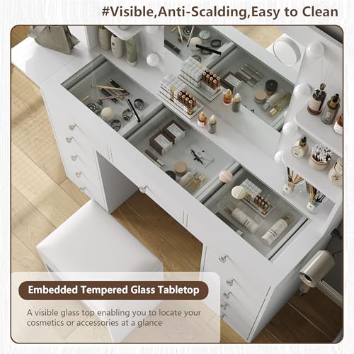 White 11 Drawer Vanity Desk with Lighted Mirror W1800