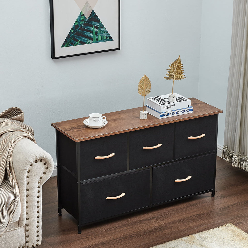 5 Drawer Steel Frame Wood Top Dresser Y5351