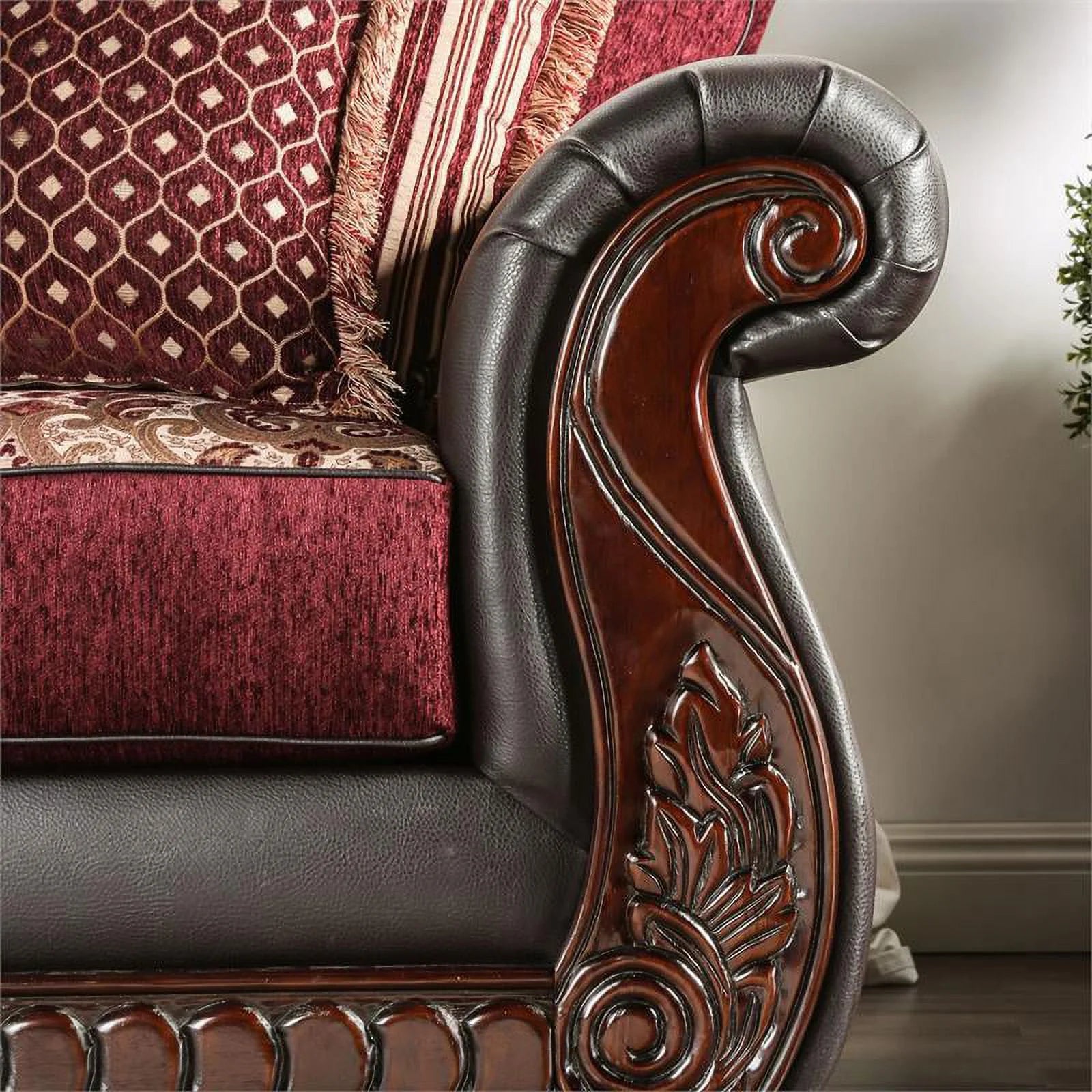 Burgundy Red Faux Leather 2-Piece Sofa Set G341589