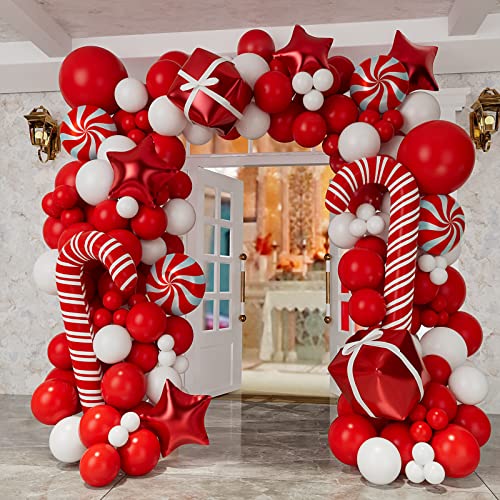 Christmas Balloon Garland Arch Kit With Red White Candy Gift Box Star Balloons M6466