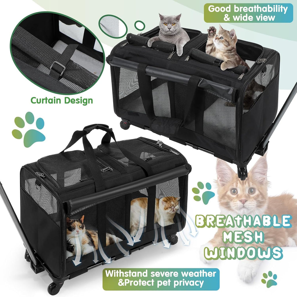 Black Large Rolling Double Compartment Pet Carrier with Wheels X70016