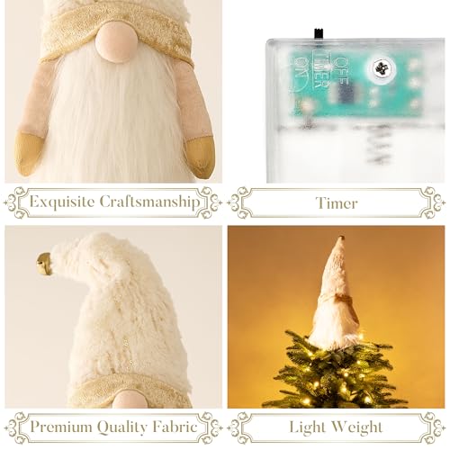 16.5 White and Gold Fabric Lighted Christmas Tree Topper with LED Lights H8914